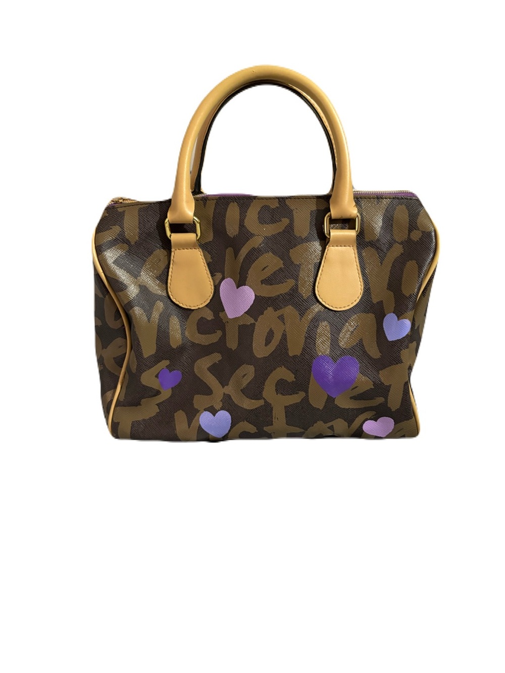 Vintage Victoria's Secret Y2K Bowler Bag with Purple Hearts design 💜💜💜